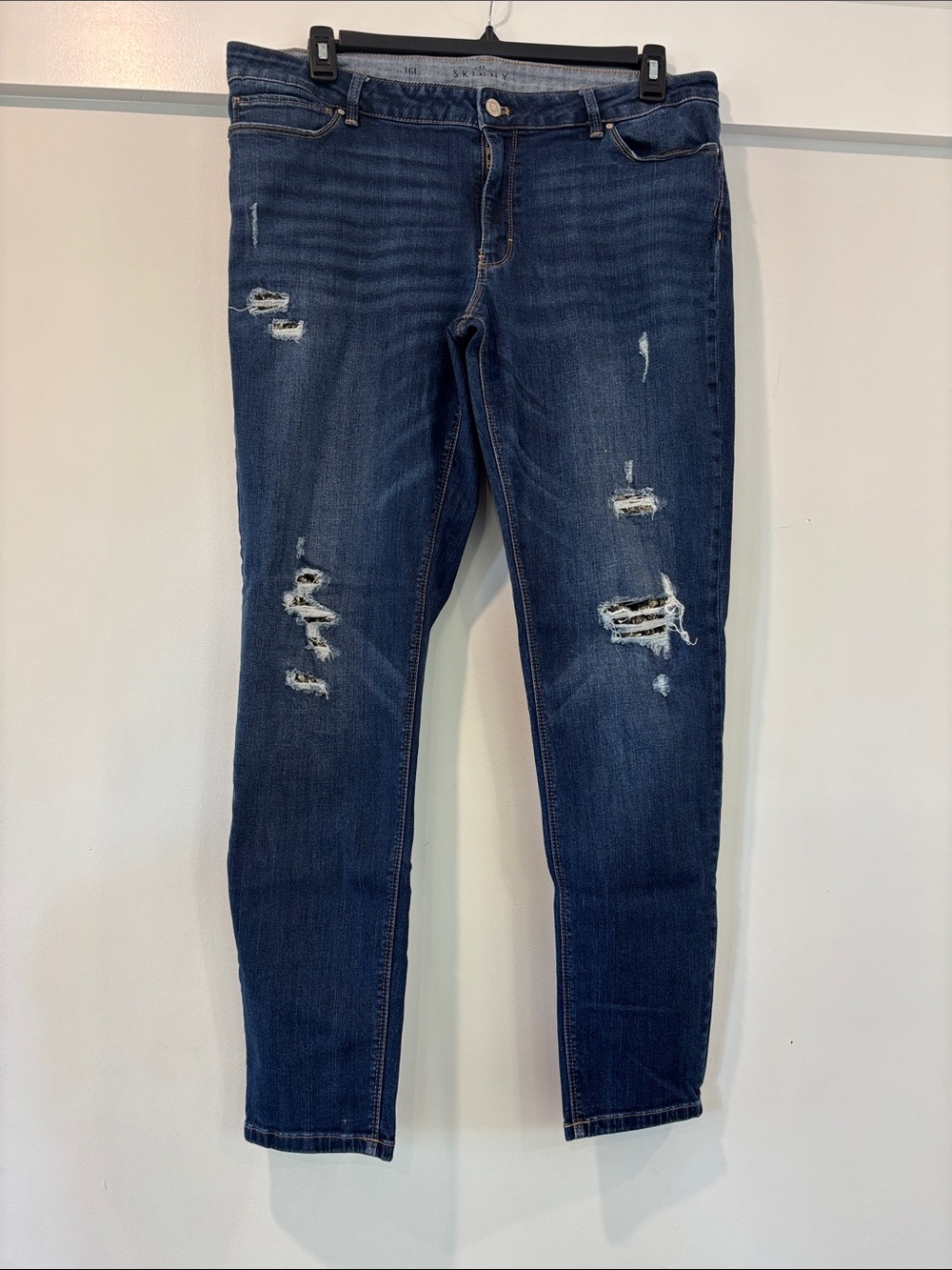 White House Black Market Dark Blue Distressed Skinny Jeans